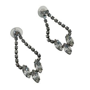 VINTAGE EARRINGS Pierced Ear posts Rhinestones Dangling Silver color OS fits all